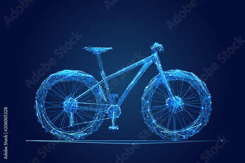 Abstract vector image of bike. Bicycle Low poly wire frame illustration. Lines and dots. RGB Color mode. Polygonal art.