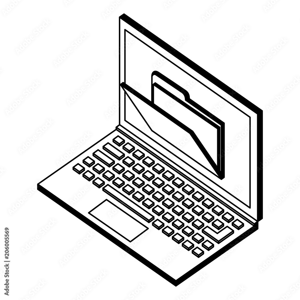 laptop folder file storage isometric vector illustration black and white laptop folder file storage isometric vector illustration black and white