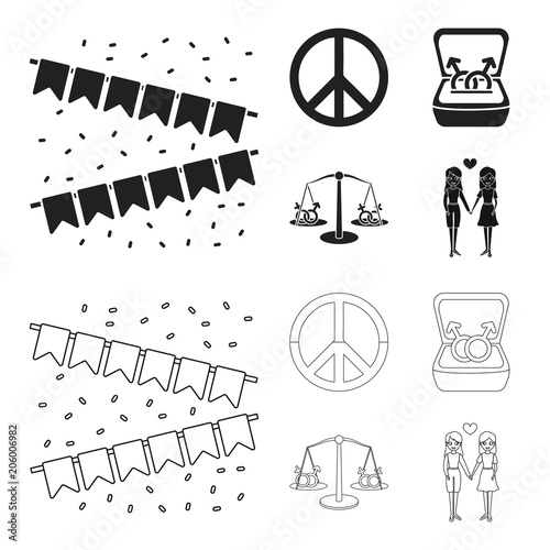 Flags, rainbow, emblem, rings. Gay set collection icons in black,outline style vector symbol stock illustration web.