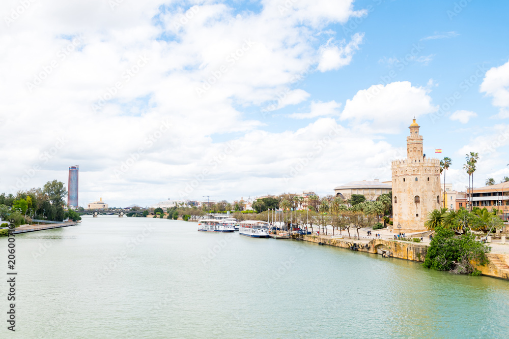 panoramic view of Torre del oro in Seville, Spain panoramic view of Torre del oro in Seville, Spain