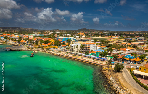 Welcome to Bonaire, Divers Paradise. Arriving at Bonaire, capture from Ship at the Capital of Bonaire, Kralendijk in this beautiful island of the Caribbean Netherlands, with its paradisiac beaches. © Paulo