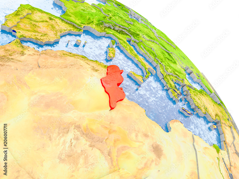 Tunisia in red model of Earth