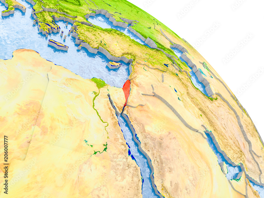 Israel in red model of Earth