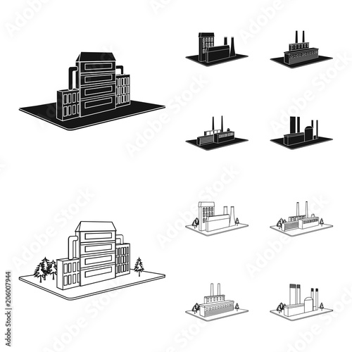 Processing factory,metallurgical plant. Factory and industry set collection icons in black,outline style isometric vector symbol stock illustration web.