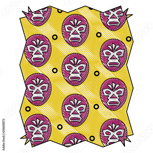 abstract frame with wrestler mask pattern over white background, vector illustration