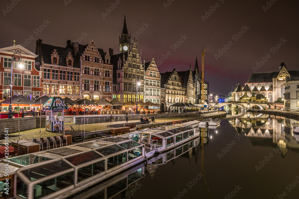 Old city of Ghent at night