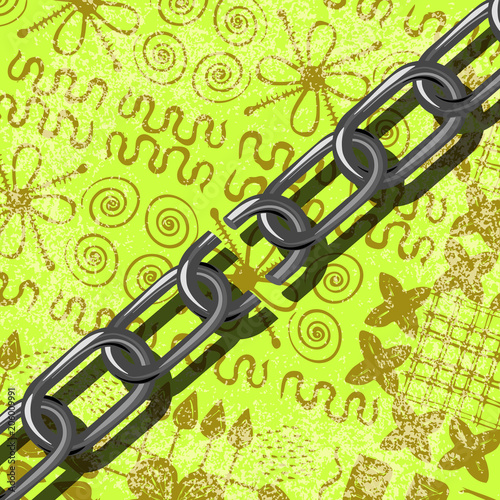 Juneteenth, Freedom Day. African-American Independence Day, June 19. Broken chain. Background - African ornaments. Brown and light green shades photo