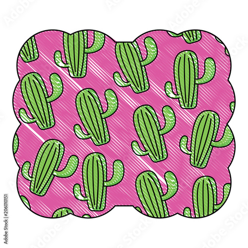 decorative frame with cactus plant pattern over white background, vector illustration