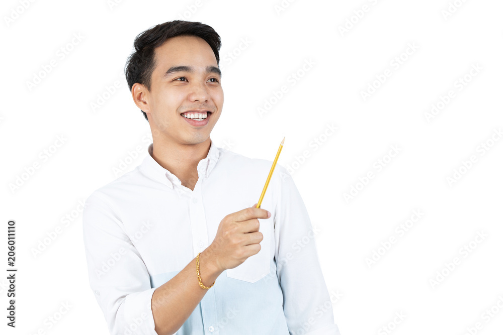 Young Asian businessmen feeling happy. Young Asian businessmen feeling happy.
