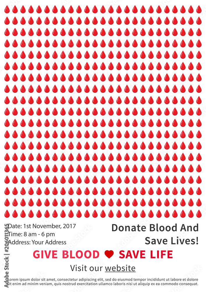 Vettoriale Stock Blood Donation campaign vector poster template. Blood  Donation creative concept with sample text and small red drops. Lifesaver campaign  poster template graphic design. | Adobe Stock
