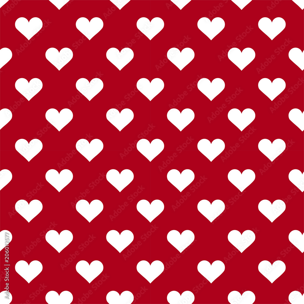 White hearts on the red background. Geometric seamless vector pattern.For decoration, printing,web design,cover.