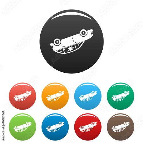 Turned car icon. Simple illustration of turned car vector icons set color isolated on white