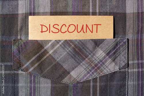 DISCOUNT label in shirt pocket