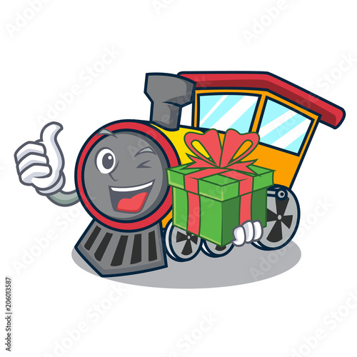 With gift train mascot cartoon style