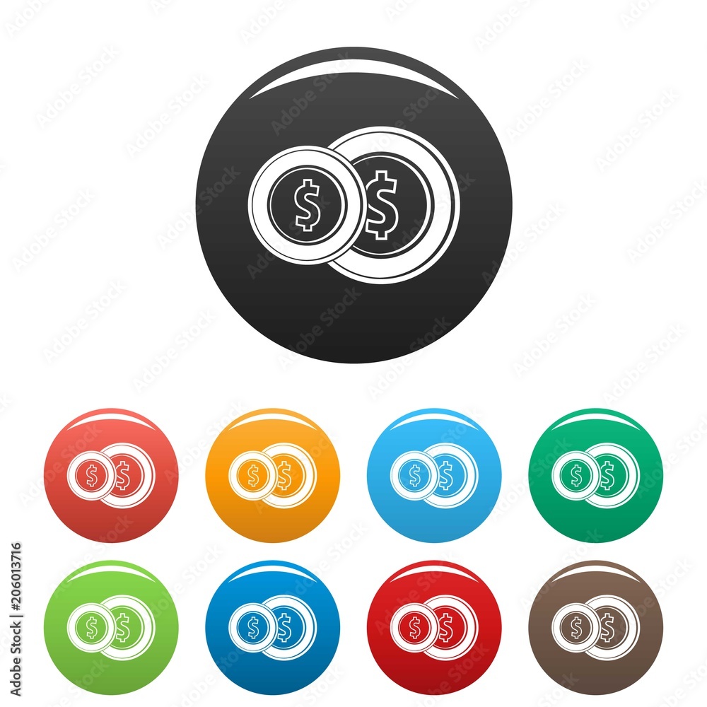 Coin icon. Simple illustration of coin vector icons set color isolated on white