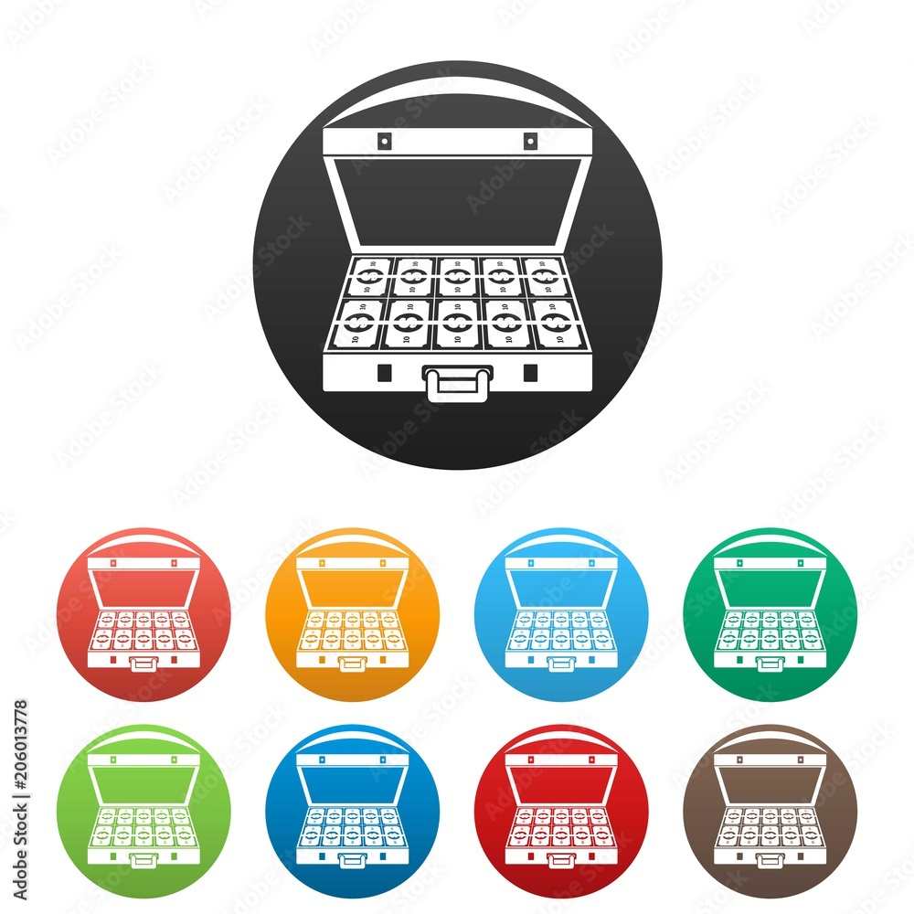 Suitcase money icon. Simple illustration of suitcase money vector icons set color isolated on white Suitcase money icon. Simple illustration of suitcase money vector icons set color isolated on white