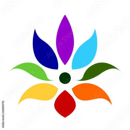 7 chakra color icon symbol logo sign, flower floral, vector design illustration concept drawing
