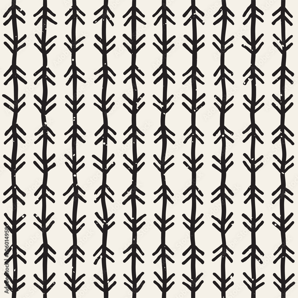 Hand drawn lines seamless grungy pattern. Abstract geometric repeating texture in black and white.