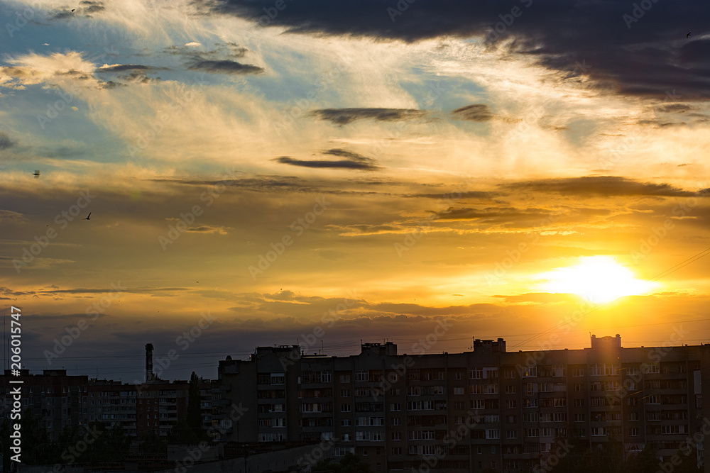 Beautiful sunset sky with clouds, background Beautiful sunset sky with clouds, background
