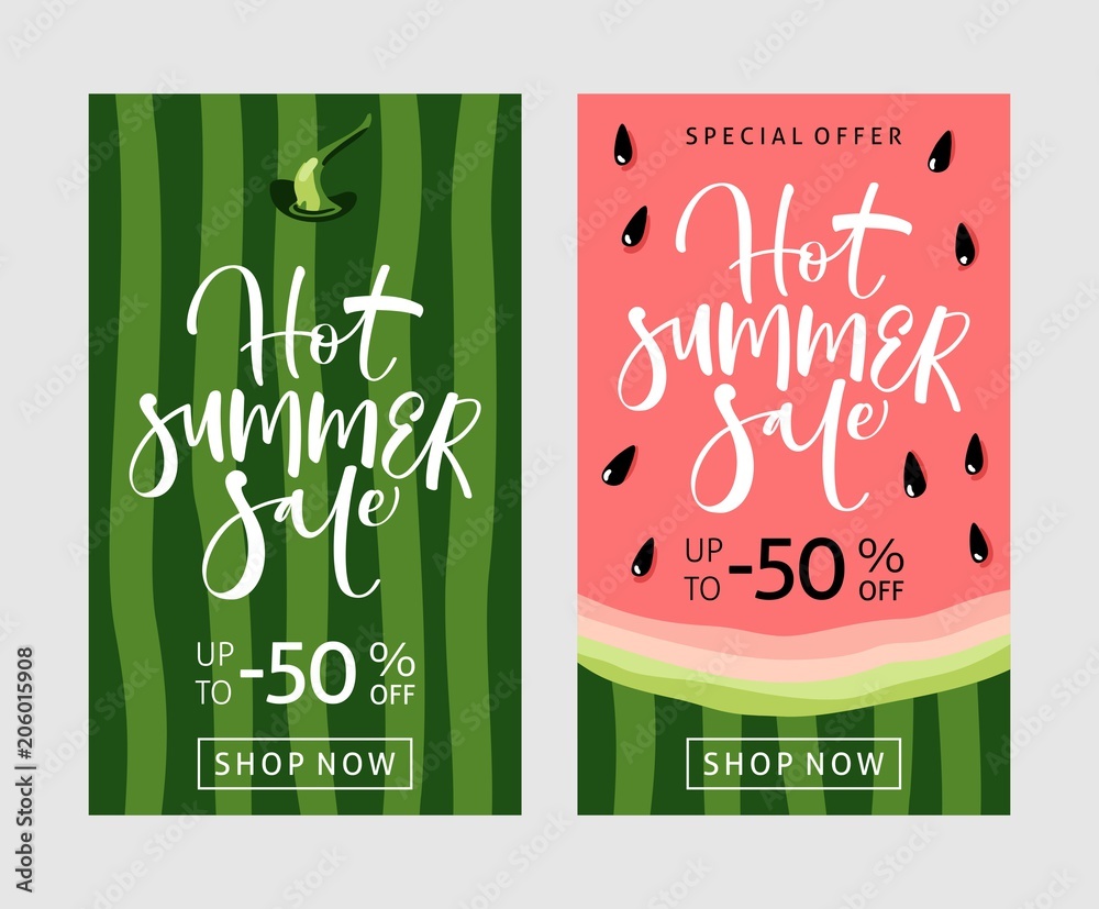 Summer sale banner with watermelon background - obrazy, fototapety, plakaty 