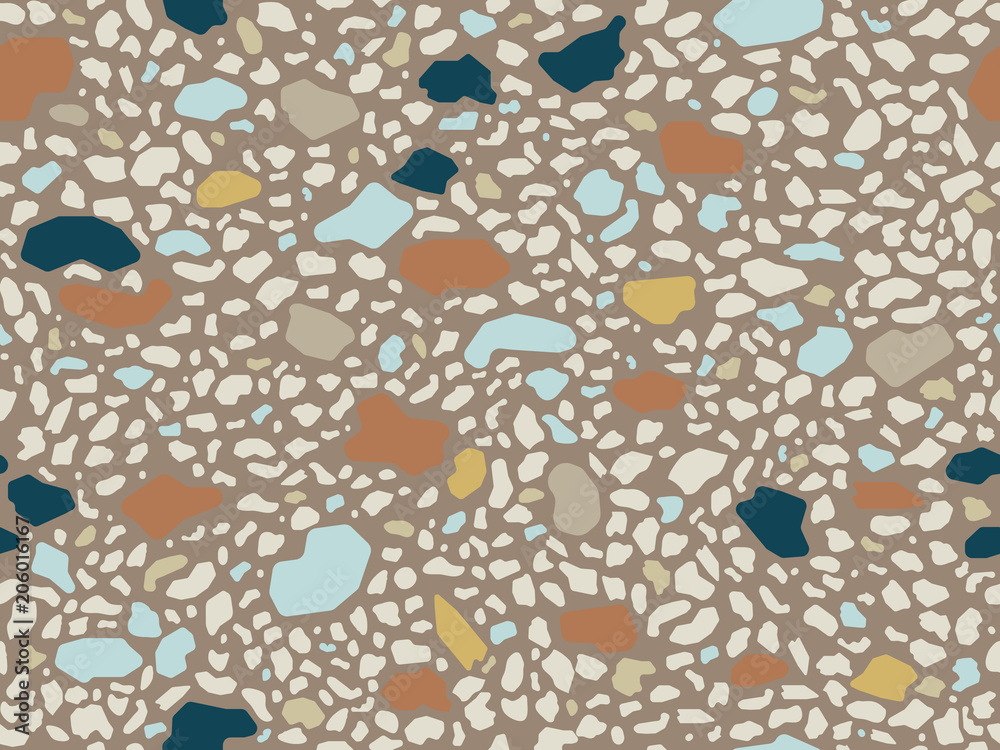Fototapeta premium Terrazzo floor marble seamless hand crafted pattern. Traditional venetian material.Granite and quartz rocks and sprinkles mixed on polished surface.Abstract vector background for architecture designs