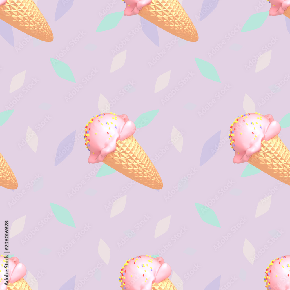Seamless ice cream pattern. 3d rendering picture. Seamless ice cream pattern. 3d rendering picture.