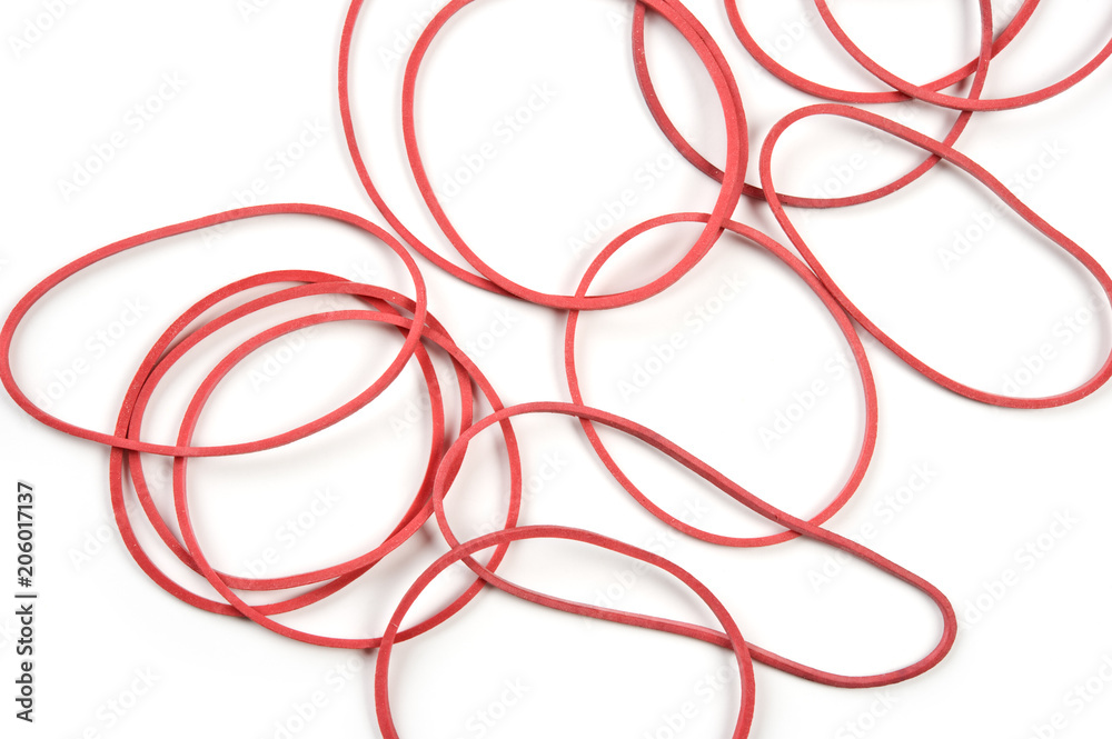 Red rubber bands isolated on white background. Red rubber bands isolated on white background.