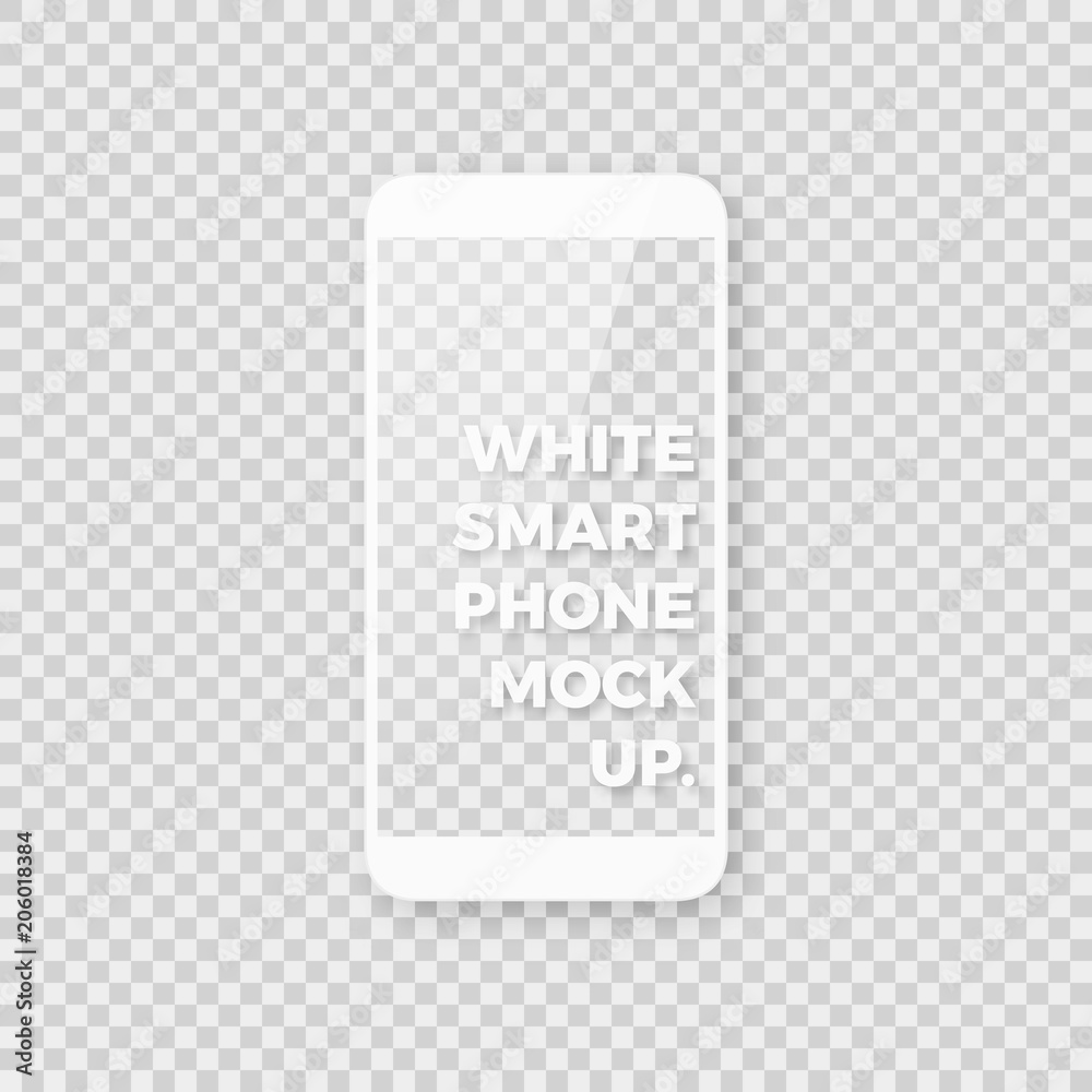 Realistic white smartphone vector mockup. Shiny clean white smart phone template with empty blank screen on checkered background. Realistic white smartphone vector mockup. Shiny clean white smart phone template with empty blank screen on checkered background.