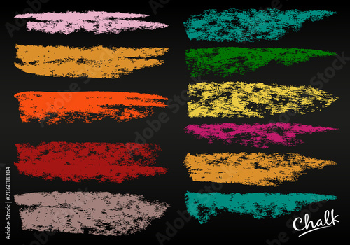 A set of vector brushstrokes. Chalk and charcoal. Paint spots. Grunge texture. Brushes are stored in the palette. Designed for registration of various design projects: posters, banners.