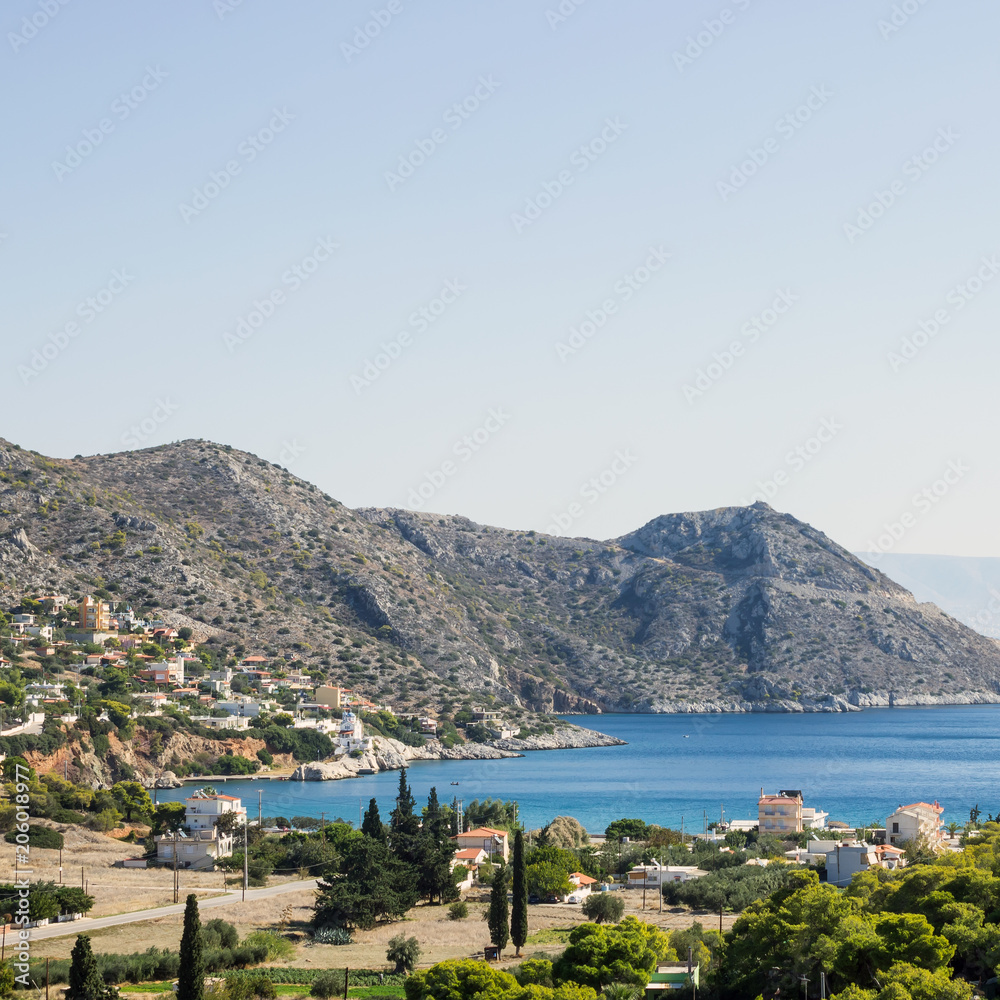 Beautiful seascape on the island of Salamis, Greece, Mediterranean sea.