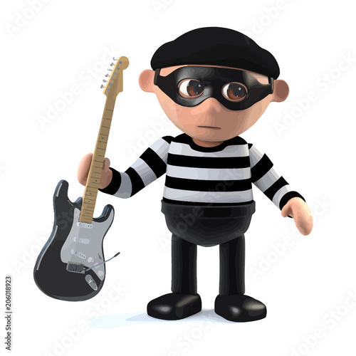 3d Burglar steals your electric guitar