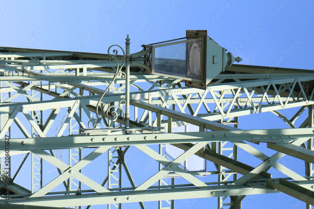 Fototapeta premium Lantern on bridge over Danube river in Komarno, Slovakia