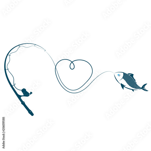 Fishing rod heart and fish