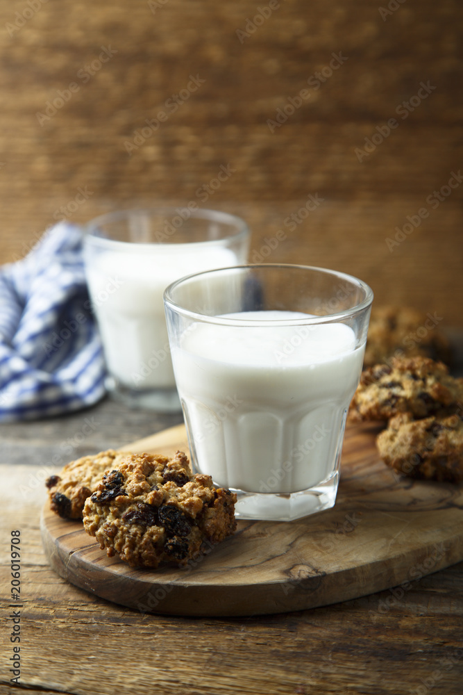 Homemade oatmeal cookies with milk Homemade oatmeal cookies with milk