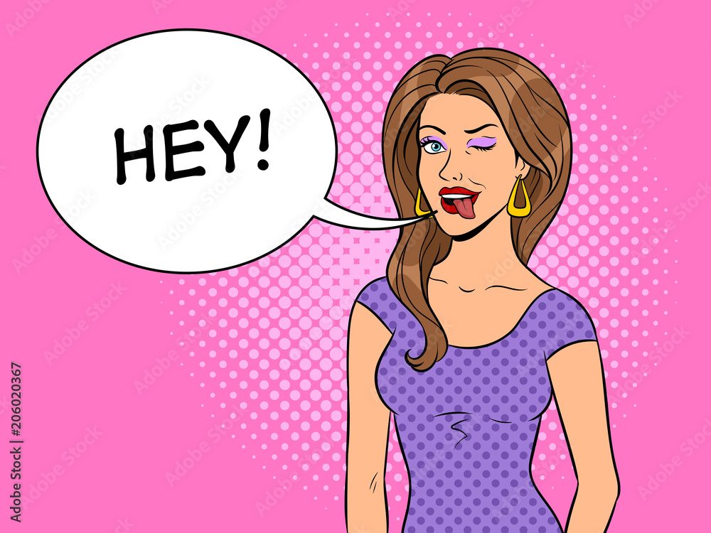 Beauty girl wink with tongue pop art vector Beauty girl wink with tongue pop art vector