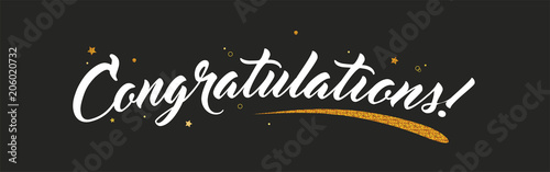 Congrats, Congratulations banner with glitter decoration. Handwritten modern brush lettering dark background. Vector Illustration for greeting photo