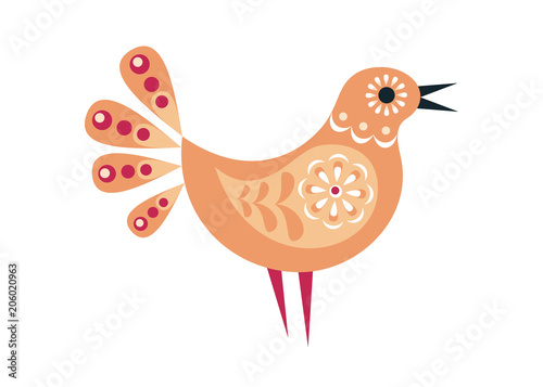Cute bird in ethnic style. Colorful vector illustration isolated on a white background.