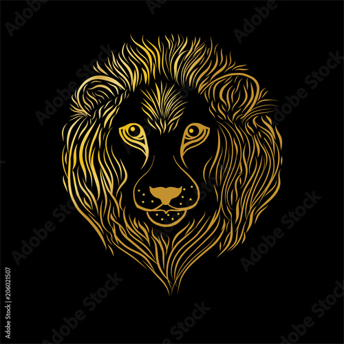 Fototapeta Naklejka Na Ścianę i Meble -  Gold lion head on black background.