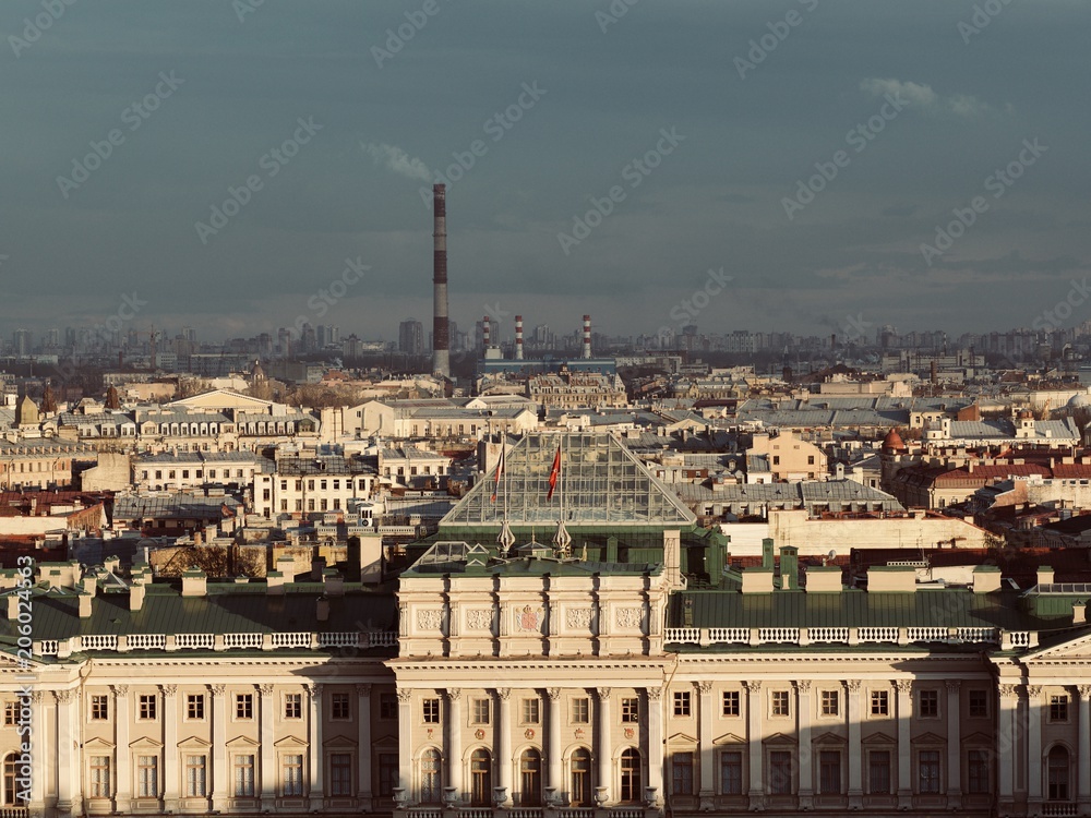 Cityscape of St. Petersburg from the Saint Isaac's Cathedral with beautiful sunset