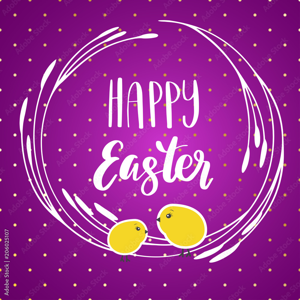 Happy Easter card with modern calligraphy, holiday poster. Typography design. Vector illustration