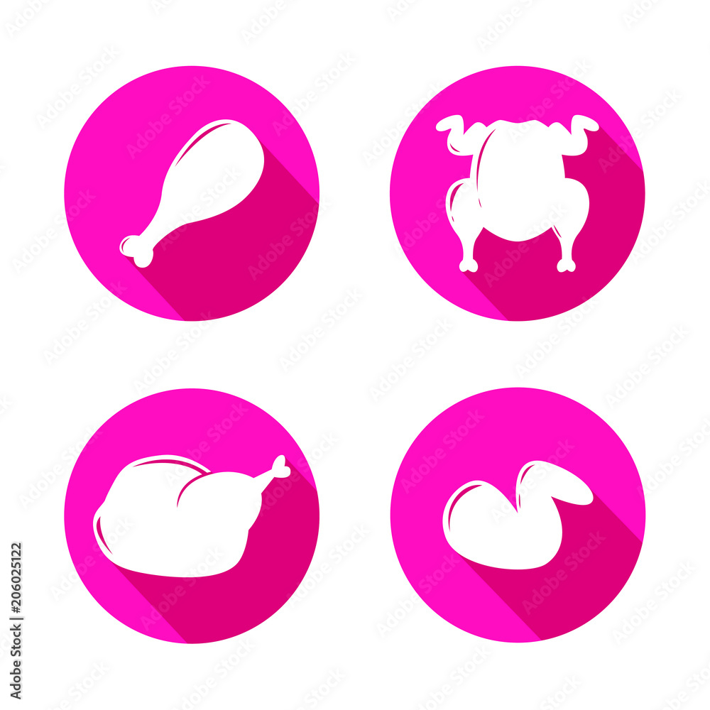 Set of pink icons with silhouette of grilled chicken Set of pink icons with silhouette of grilled chicken