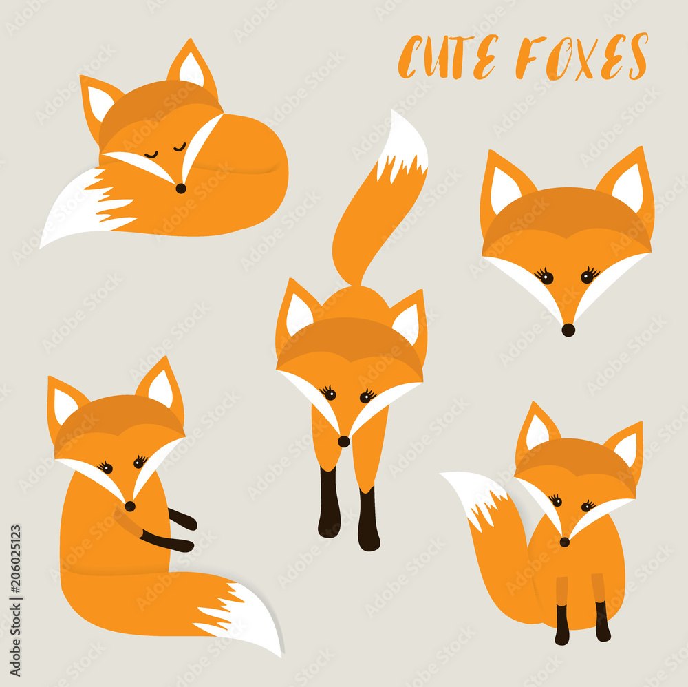 Fototapeta premium Set of cute cartoon foxes