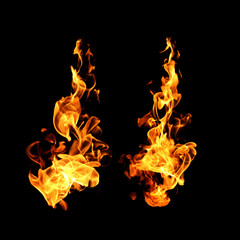 Fire flames collection isolated on black background