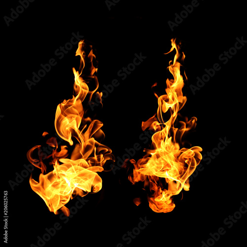 Fire flames collection isolated on black background