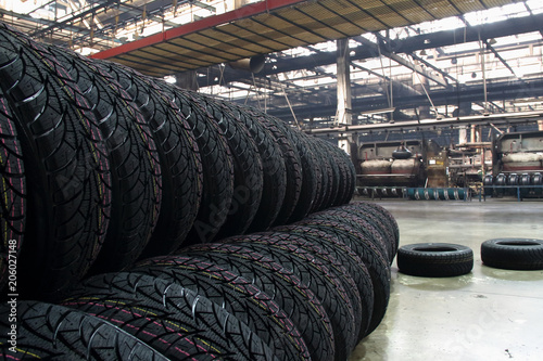 Produced tires storage at rubber production plant stock photo
 photo