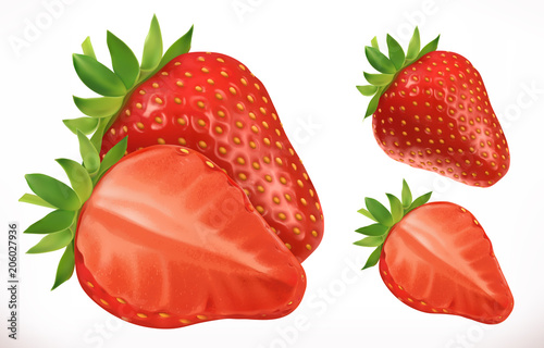 Strawberry. Fresh fruit. 3d realistic vector icon