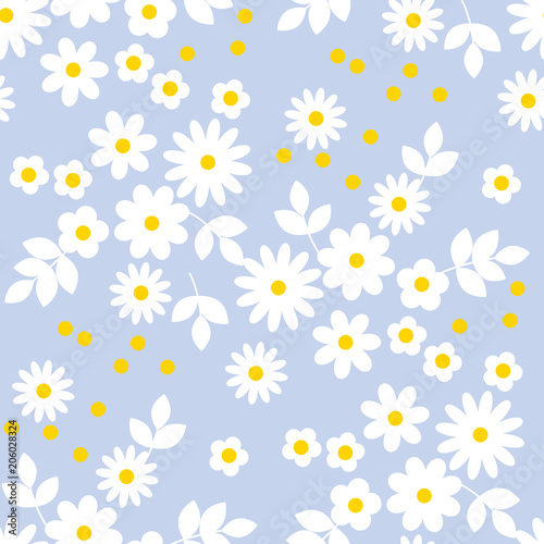 Abstract simple white flowers seamless pattern