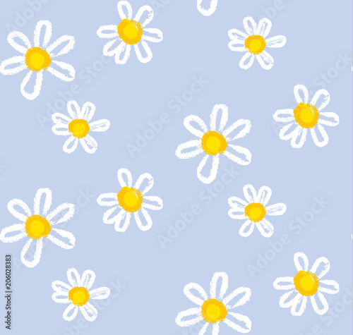 Hand drawn chamomile flowers seamless pattern