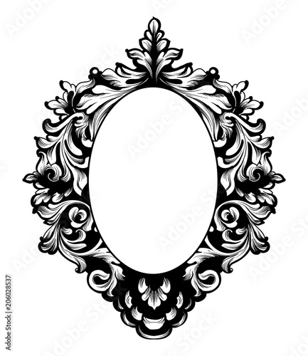 Round Frame Vector. Classic rich ornamented carved decors. Baroque sophisticated designs