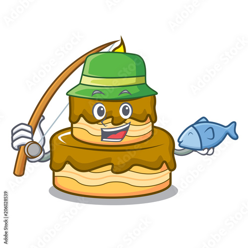 Fishing birthday cake mascot cartoon